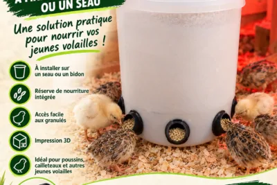 Mangeoire anti-gaspillage pour poussins et cailleteaux